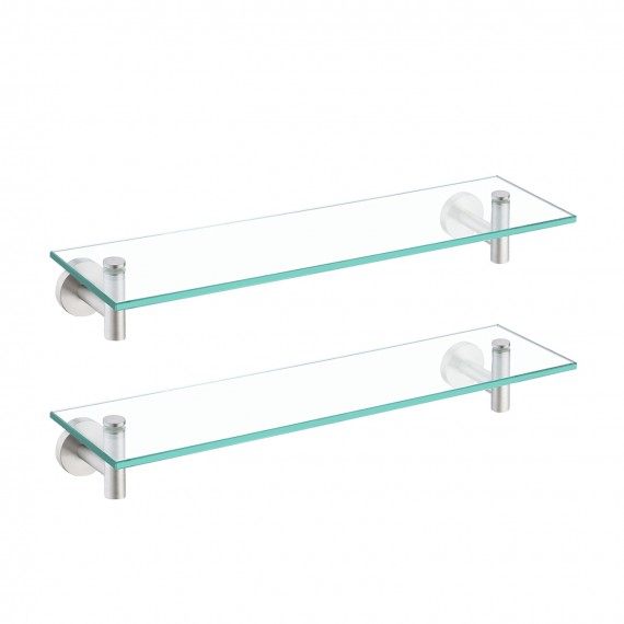 Bathroom Glass Shelf Rectangular 20-Inch Floating Glass Shelves 2 Pack with Rustproof Stainless Steel Brackets Wall Mounted Brushed Finish, A2021-2-P2