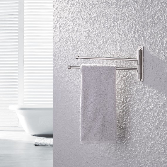 Bathroom Swing Arm Towel Bars 2-Arm Wall Mount Swing Out Towel Shelf, Brushed SUS304 Stainless Steel, A2102S2-2
