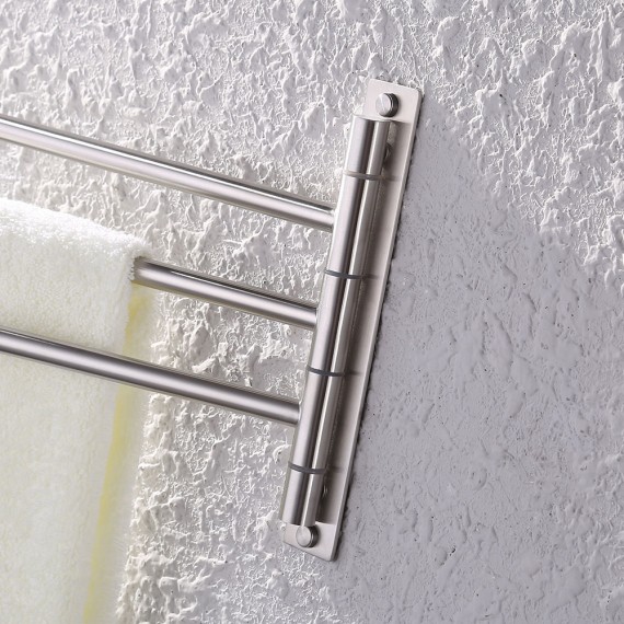 Bathroom Wall Mounted Swing Towel Bars with 3 Arms swivel, Brushed A2102S3-2