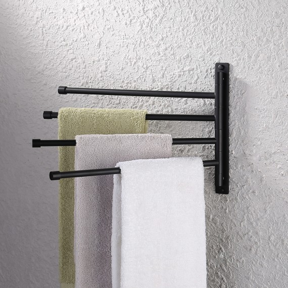 KES Hand Towel Holder for Bathroom Swing Out Black Towel Bar 4-Arm Swivel Foldable Drying Towel Rack SUS 304 Stainless Steel Wall Mount, A2102S4-BK