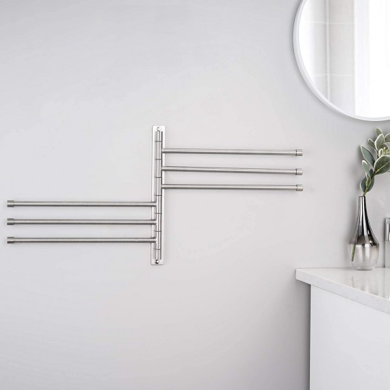 Swing Out Towel Bar SUS 304 Stainless Steel 6-Bar Folding Arm Swivel Hanger Bathroom Storage Organizer Rustproof Wall Mount Brushed Finish, A2102S6-2
