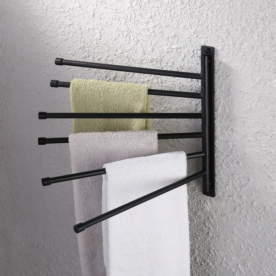 KES Towel Holder Swing Out Towel Bar SUS 304 Stainless Steel Bathroom Hand Towel Rack 6-Bar Folding Arm Swivel Hanger Wall Mount Matte Black, A2102S6-BK