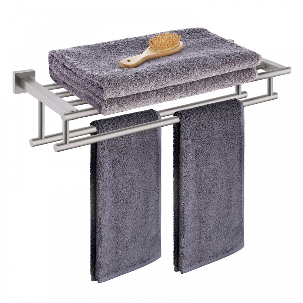 2PC Bathroom Stainless Steel Double Towel Rack Wall Mount Shelf Bar Rail Hotel 