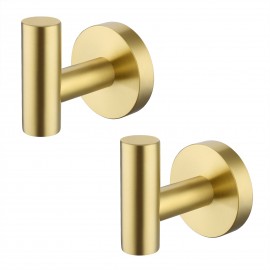 Bath Towel Hook Robe Hook for Bathroom Kitchen No Drill Wall Mount SUS 304 Stainless Steel Brushed Brass 2 Pack, A2164DG-BZ-P2