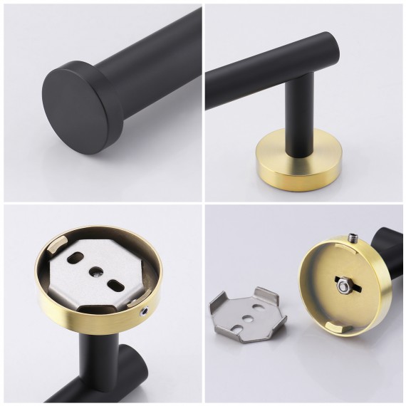 Toilet Paper Holder SUS304 Stainless Steel Bathroom Toilet Paper Roll Holder Toilet Paper Dispenser Wall Mount Matte Black & Brushed Brass, A2175S12-BKBZ