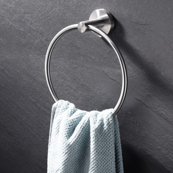 Hand Towel Holder for Bathroom Hand Towel Ring Round Bath Towel Holder No Drill Wall Mount SUS 304 Stainless Steel Brushed Finish, A2180DG-2