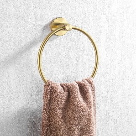 Bathroom Ring Hand Towel Holder, No Drill, Wall Mount, Brushed Brass Finish WMTR002BZ