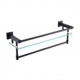 Bathroom Glass Shelf with Towel Bar and Rail Extra 8 MM-Thick Tempered Glass SUS 304 Stainless Steel Rustproof Rectangular Wall Mount No Drill Matte Black Finish, A2225DG-BK