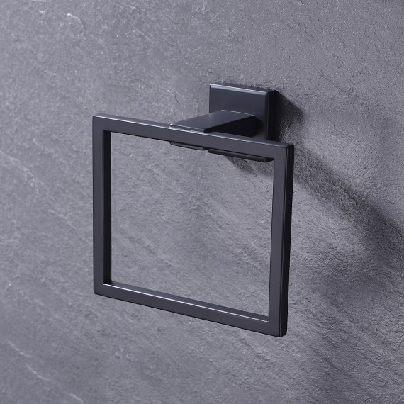 Bathroom Towel Ring Hanger Wall Mount No Drill, Matte Black WMTR001BK