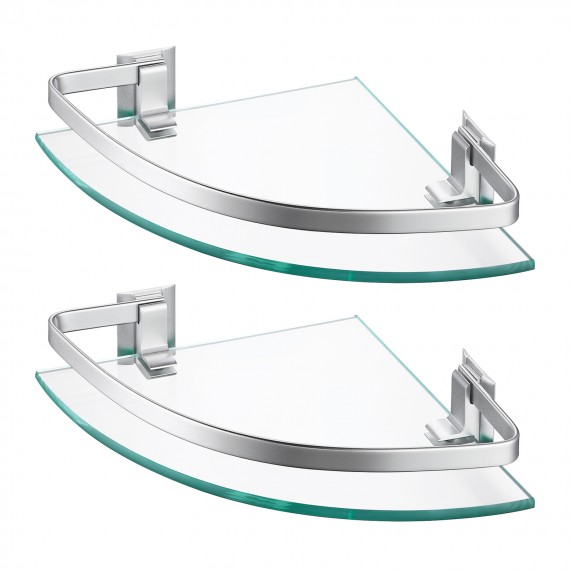 Bathroom Corner Glass Shelfr with Extra Thick TEMPERED Glass, Wall Mount, 2 Tiers, Aluminum A4120A-P2
