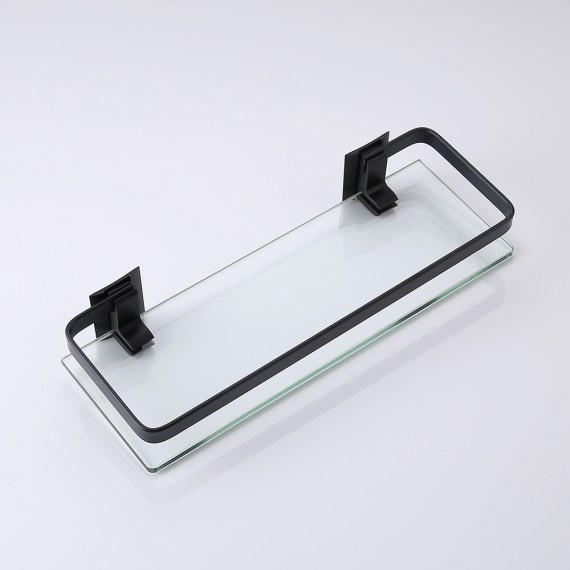 KES Aluminum Bathroom Glass Rectangular Shelf Wall Mounted Tempered Glass Extra Thick, Silver Sand Sprayed/ Matte Black, A4126A/A4126A-BK
