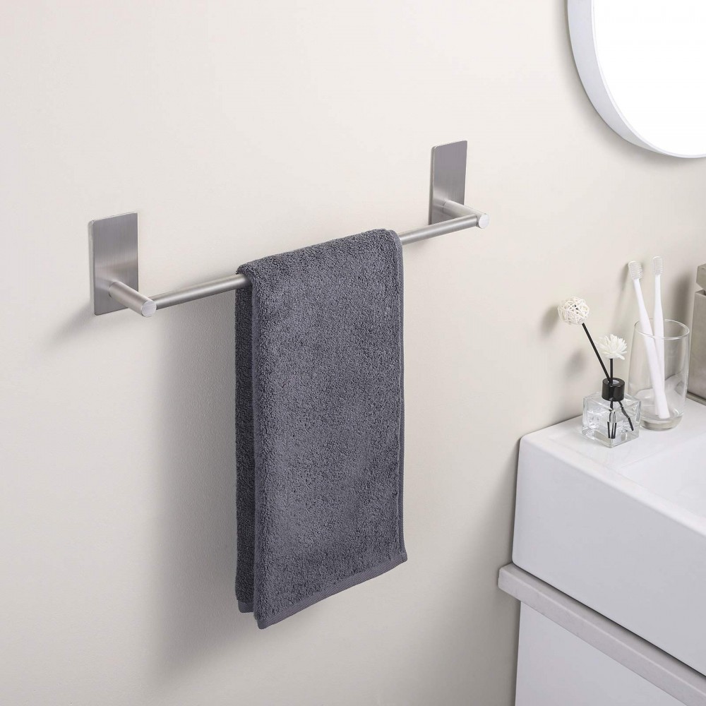 Bathroom Towel Bar Wall-Mounted Towel Holder, Easy Install with  Self-Adhesive, Premium SUS304 Stainless Steel Wall Mounted Bathroom Shelf （  No Drilling ）with Adhesive Storage Organizer for Toilet Dorm and Kitchen