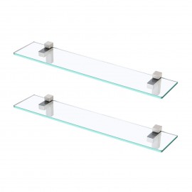 KES Glass Shelves for Bathroom, 23.6 Inches Bathroom Shelf with Tempered Glass and Brushed Nickel Bracket Wall Mount 2 Pack, BGS3201S60-2-P2