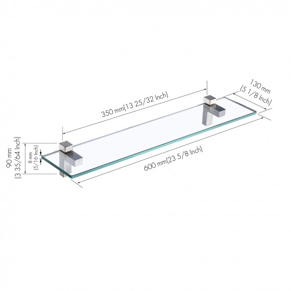 Bathroom 24 Inches Bathroom Glass Shelf Wall Mount, Brushed Nickel Finish BGS3201S60-2