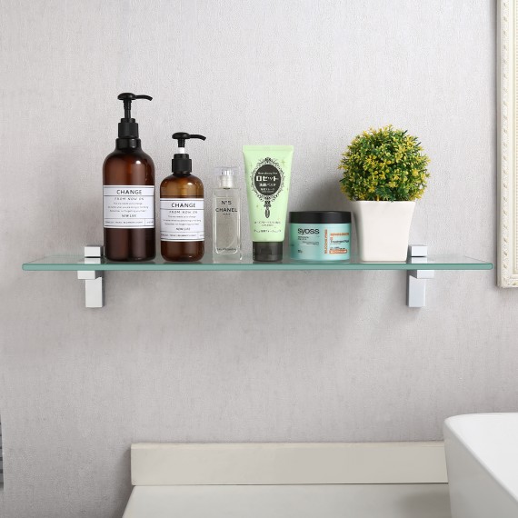 Bathroom Shelf 24 Inch Glass Shelf Wall Mounted Tempered Glass Shelf Polished Chrome Finish, BGS3201S60