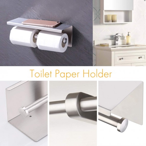 Dual Toilet Paper Holder RUSTPROOF Stainless Steel Bathroom Double Tissue Paper Towel Roll Holder Hanger Wall Mount Brushed Finish, BPH201S2-2