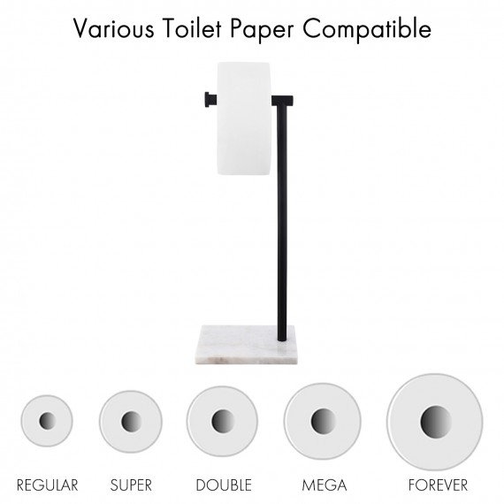 Black Toilet Paper Holder Stand Bathroom Tissue Roll Holder with Marble Base Freestanding SUS304 Stainless Steel Matte Black Finish, BPH285S1-BK