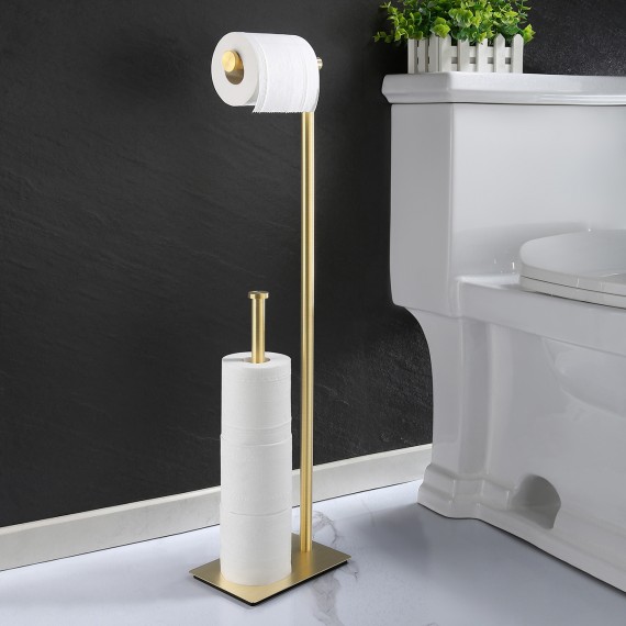 Bathroom FreeStanding Toilet Paper Holder with Reserve Toilet Paper Storage, Brushed Brass BPH286S1B-BZ