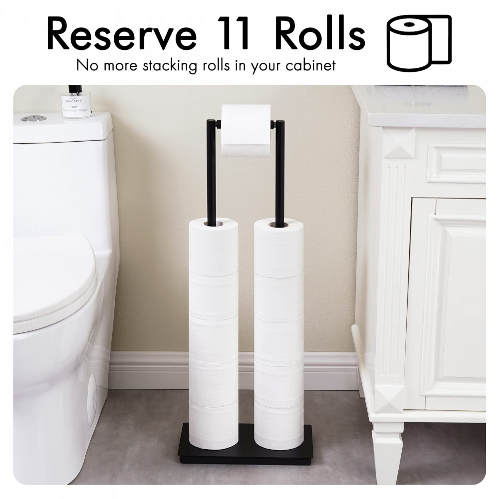 Kes Bathroom Toilet Paper Holder Stand Modern Tissue Roll Holder SUS304 Stainless Steel Rustproof Freestanding, Matte Black BPH283S