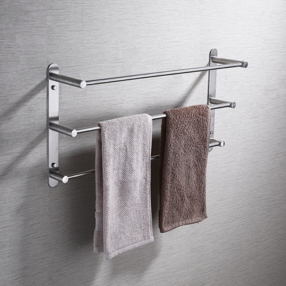 3-Tiers Bath Towel Bar 24-Inch Stainless Steel Bathroom Towel Rack Wall Mount, Brushed Finish, BTH202S60-2