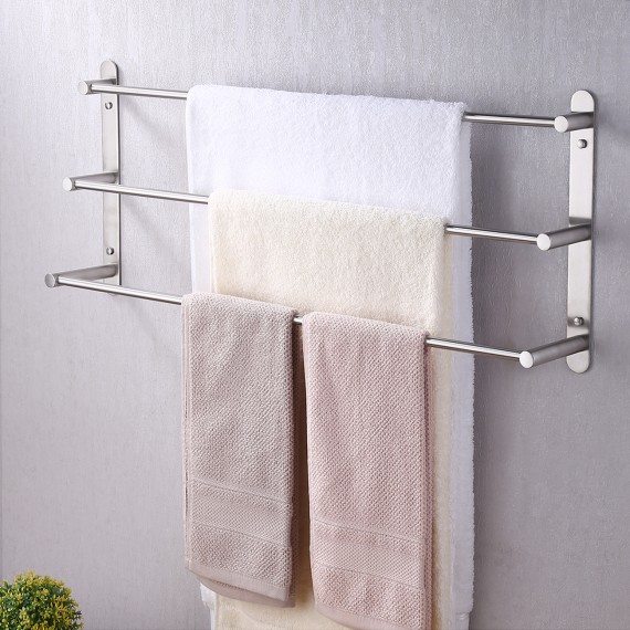 Bath Towel Bar 3-Tier Bathroom Towel Rack 30 Inch Wall Mount SUS304 Stainless Steel Brushed Finish, BTH202S75-2