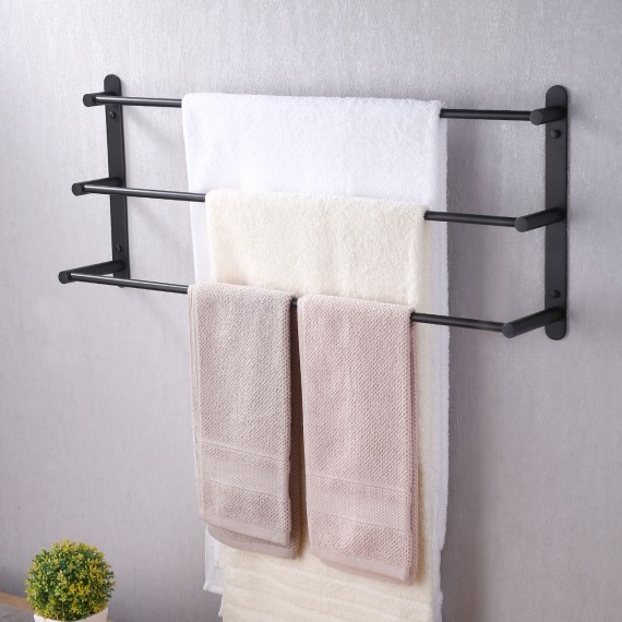 Matte Black Bath Towel Bar 3-Tier Bathroom Towel Rack 30 Inch Wall Mount SUS304 Stainless Steel, BTH202S75-BK