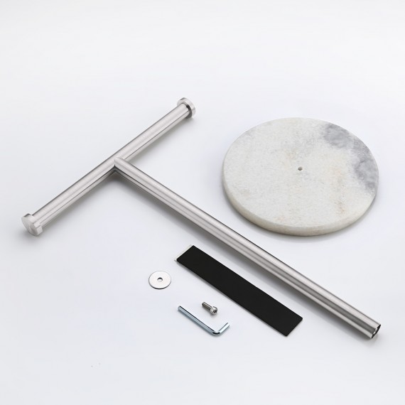 Bathroom Towel Rack with Natural Marble Base T-Shape, Brushed Finish WMTR002S20BS