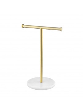 Countertop Towel Rack with Natural Marble Base T-Shape Bathroom Hand Towel Holder Stand SUS304 Stainless Steel Brushed Brass, BTH205S20-BZ