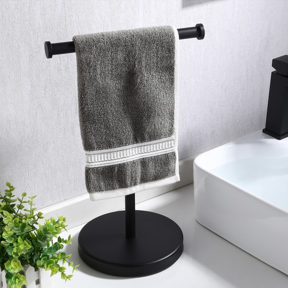 Towel Rack T-Shape Hand Towel Holder Stand SUS304 Stainless Steel for Bathroom Vanity Countertop Matte Black, BTH208S20-BK