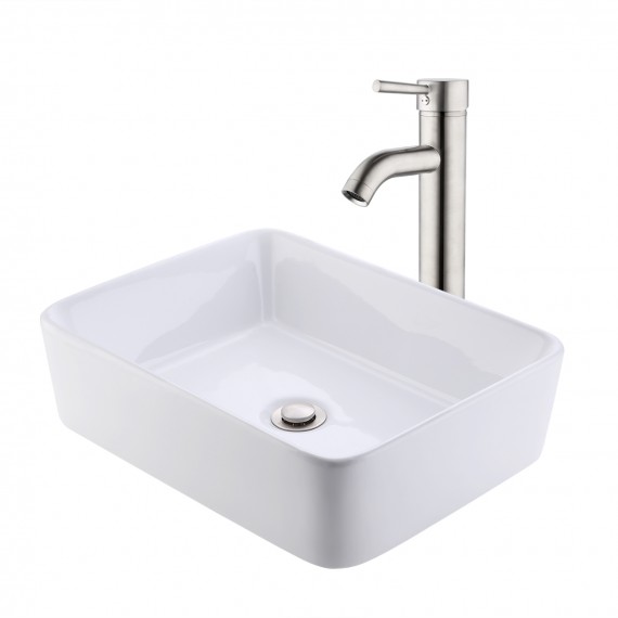 Bathroom Vessel Sink with Faucet and Drain Combo, Brushed Nickel BVS110-C2