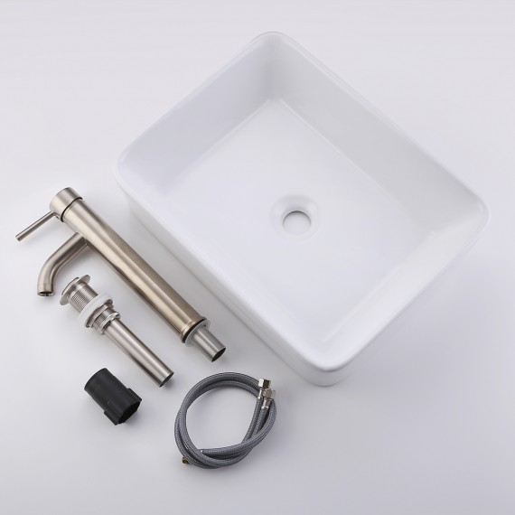 Bathroom Vessel Sink with Faucet and Drain Combo, Brushed Nickel BVS110-C2