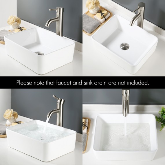 Bathroom 16"X12" Rectangle Vessel Sink with Porcelain Ceramic Bowl, White Ceramic BVS110S40