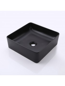 Bathroom Vessel Sink 14 Inch Above Counter Square Matte Black Ceramic Countertop Sink for Cabinet Lavatory Vanity, BVS122-BK