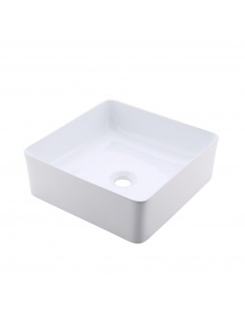 Bathroom Vessel Sink 14 Inch Above Counter Square White Ceramic Countertop Sink for Cabinet Lavatory Vanity, BVS122