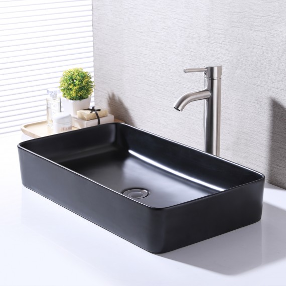 Bathroom Vessel Sink 24 Inch Above Counter Rectangular Matte Black Countertop Sink for Cabinet Lavatory Vanity, BVS123S60-BK