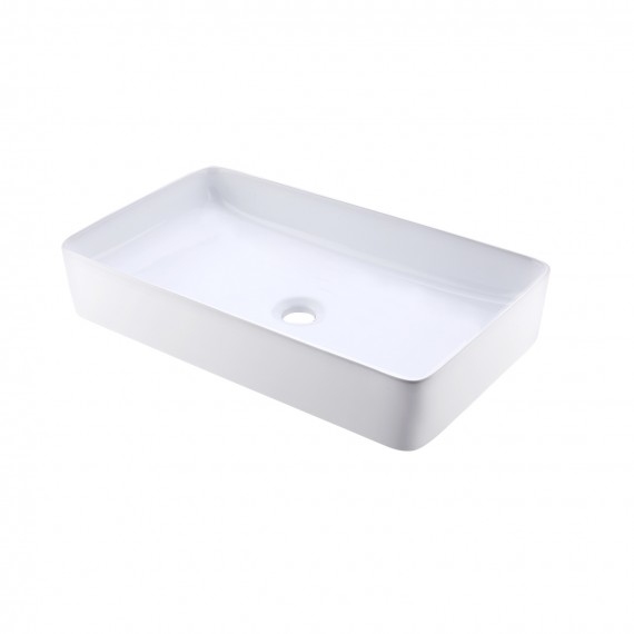 Bathroom Vessel Sink 24 Inch Above Counter Rectangular White Ceramic Countertop Sink for Cabinet Lavatory Vanity, BVS123S60