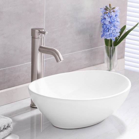 KES Bathoom Sink Vessel Sink Lavabo Salle de Basin Oval White Ceramic Porcelain Sink Modern Egg Shape Above Counter Bathroom Vanity Bowl, BVS124