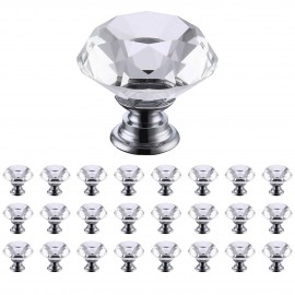 Cabinet Knobs 25 Pack Crystal Glass Dresser Drawer Knobs Diamond Shape Hand Pull for Home Kitchen Bathroom Cupboard, HCK700-P25