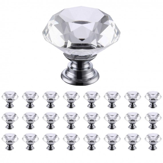 KES Cabinet Knobs 25 Pack Crystal Glass Dresser Drawer Knobs Diamond Shape Hand Pull for Home Kitchen Bathroom Cupboard, HCK700-P25
