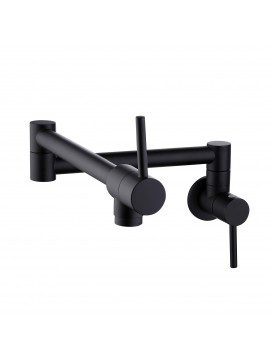 Kitchen Wall Mounted Pot Filler Faucet with Double Joint Swing Arm & Two Handles, Matte Black KN926LF-BK