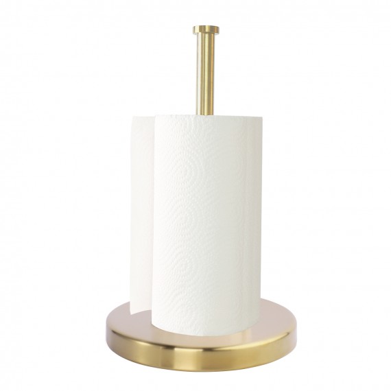 Kitchen Paper Roll Holder Standing Paper Towel Holder with Weighted Base for Standard or Mega Rolls SUS304 Stainless Steel Brushed Brass, KPH202-BZ