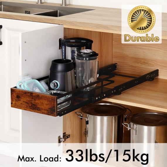 Pull Out Cabinet Organizer, 12" Wide Kitchen Slide Out Cabinet Drawer Organizer for Kitchen, Slide Out Wood Pull Out Drawer Storage Shelves with Soft Close, KPO503W30D53-BK