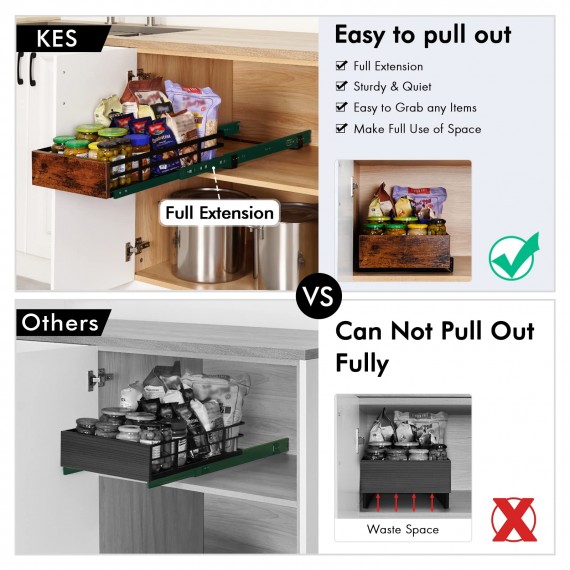 Pull Out Cabinet Organizer, 12" Wide Kitchen Slide Out Cabinet Drawer Organizer for Kitchen, Slide Out Wood Pull Out Drawer Storage Shelves with Soft Close, KPO503W30D53-BK