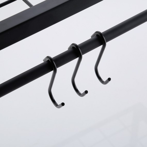 Kitchen 30 Inches Wall Mounted Pot Pan Rack Wall with 12 Hooks 2 Tiers, Matte Black WMKPR001S75BBK