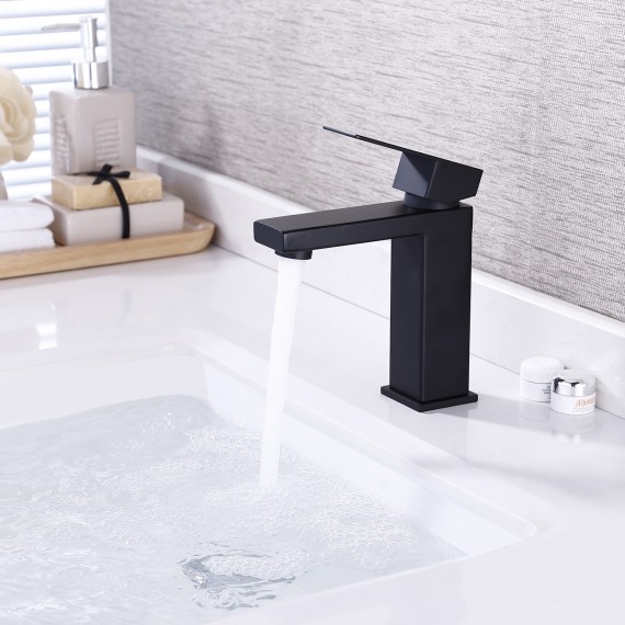 KES Black Bathroom Faucet Single Handle Type Stainless Steel Faucet Lavatory cUPC Certified Vanity Sink Faucet Matt Black, L3156ALF-BK