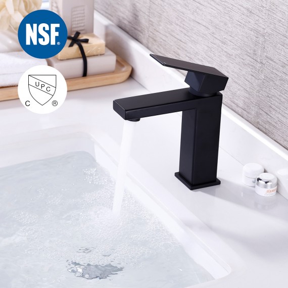 KES Black Bathroom Faucet Single Handle Type Stainless Steel Faucet Lavatory cUPC Certified Vanity Sink Faucet Matt Black, L3156ALF-BK