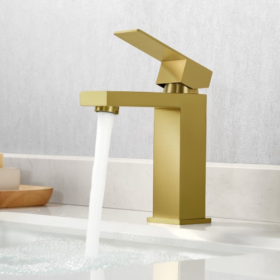 KES Brushed Gold Bathroom Faucet Single Hole Modern Vanity Faucet Single Handle Bathroom Sink Faucet Stainless Steel Brushed Brass Finish, L3156ALF-BZ