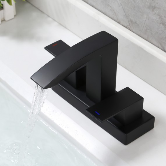 Bathroom 4 Inches Sink Faucet with Two Handle & Pull Up Drain, Matte Black L4101LF-BK