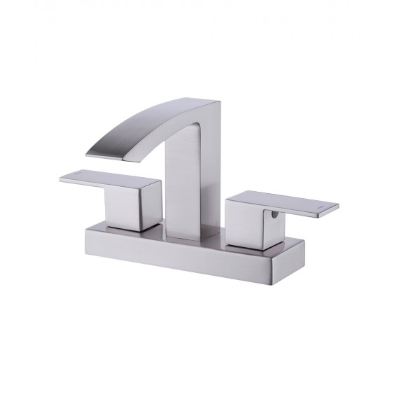 Two Handle Bathroom Faucet Waterfall with Drain Assembly Brass Vanity Sink Faucet 4-Inch Centerset Square Brushed Nickel, L4101LF-BN