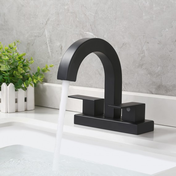 Bathroom 4 Inches Sink Faucet with Two Handles & Three Holes(Supply Hoses Included), Matte Black L4118LF-BK